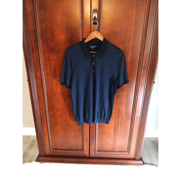 Rag & Bone Men's Size L Louis Polo Lightweight Soft Knit Sweater Black/Navy - Picture 3 of 10